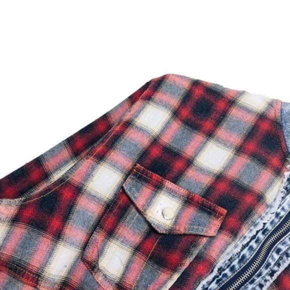 PROMESA Denim and Plaid Crop Pullover Jacket Size Large - Picture 3 of 8